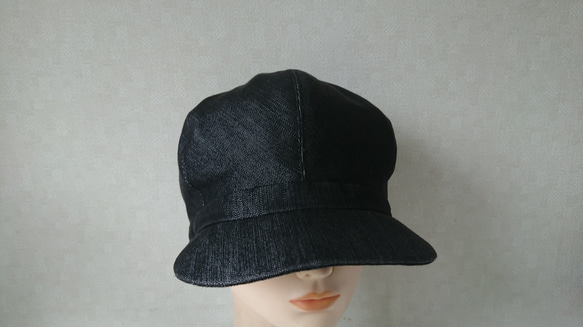 魅せる帽子☆ブラックデニムのリバーシブルキャスケット～モノトーン 4枚目の画像