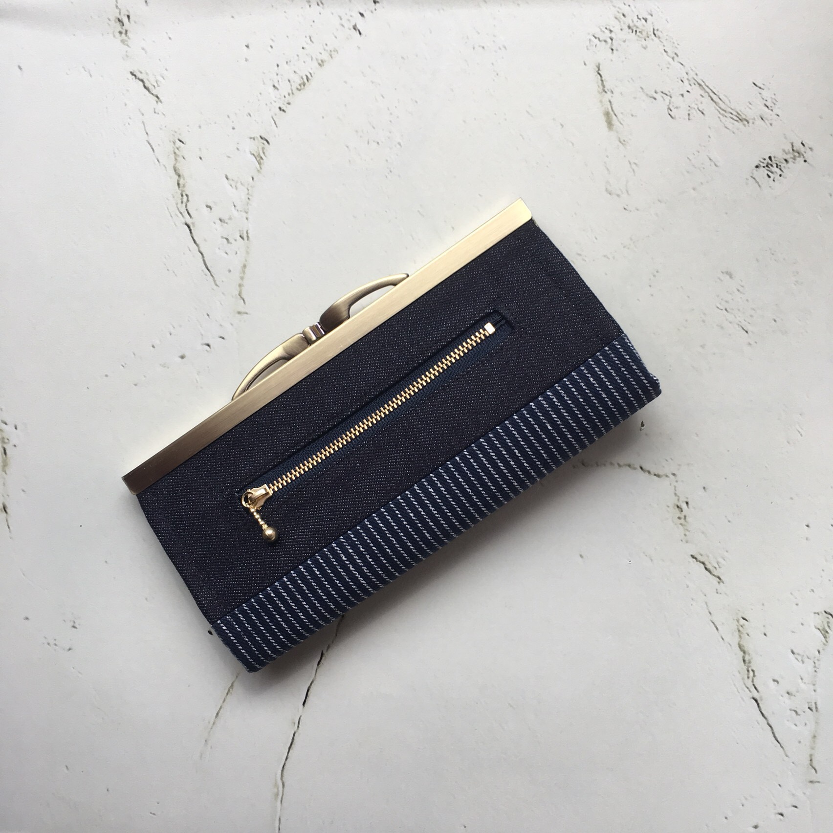 比較的美品！フラットヘッド デニム ヒッコリー　がま口 財布 Lサイズ