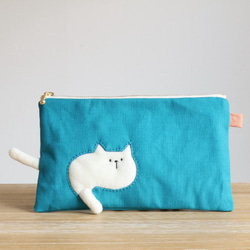 穿過袋子的定制貓扁平袋（胖白貓藍綠色面罩盒） 第1張的照片