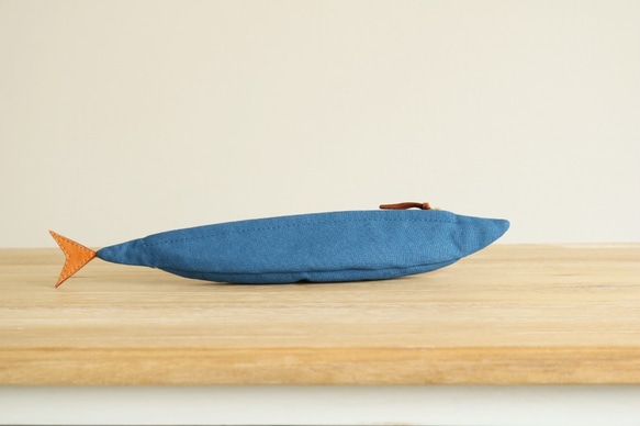 サンマのマチ付きペンケース (帆布 ブルー系 ) 7枚目の画像