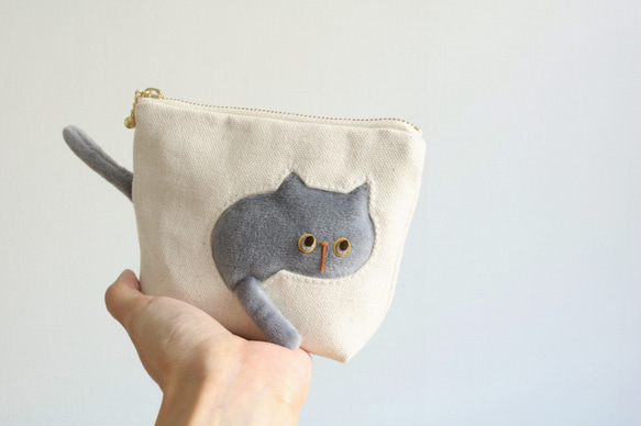 定制的貓咪小袋穿過小袋（灰色貓咪14厘米緊固件） 第3張的照片