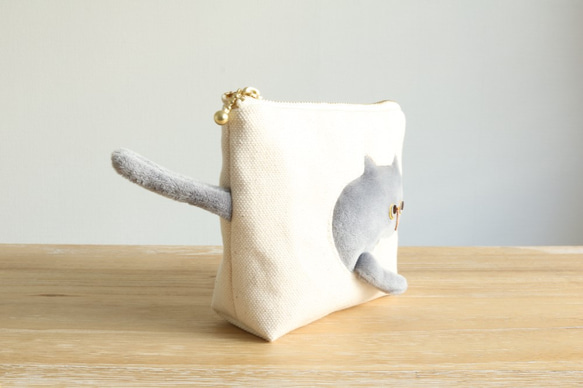 定制的貓咪小袋穿過小袋（灰色貓咪14厘米緊固件） 第5張的照片