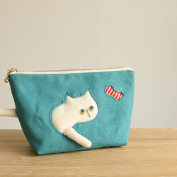 Creema限量版郵袋，用於穿過郵袋的貓和蝴蝶（白貓綠20厘米扣眼7厘米） 第7張的照片