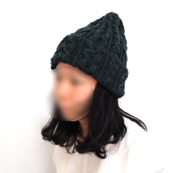 手編み★M〜L★グリーンの手編みツイード毛糸で編んだ深緑の三角とんがり帽子＃緑＃ 3枚目の画像