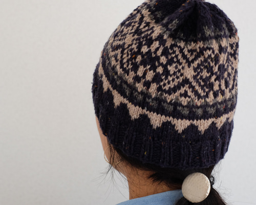 再販】フェアアイル 柄 3色ニット帽【ネイビー・ベージュ・グレー