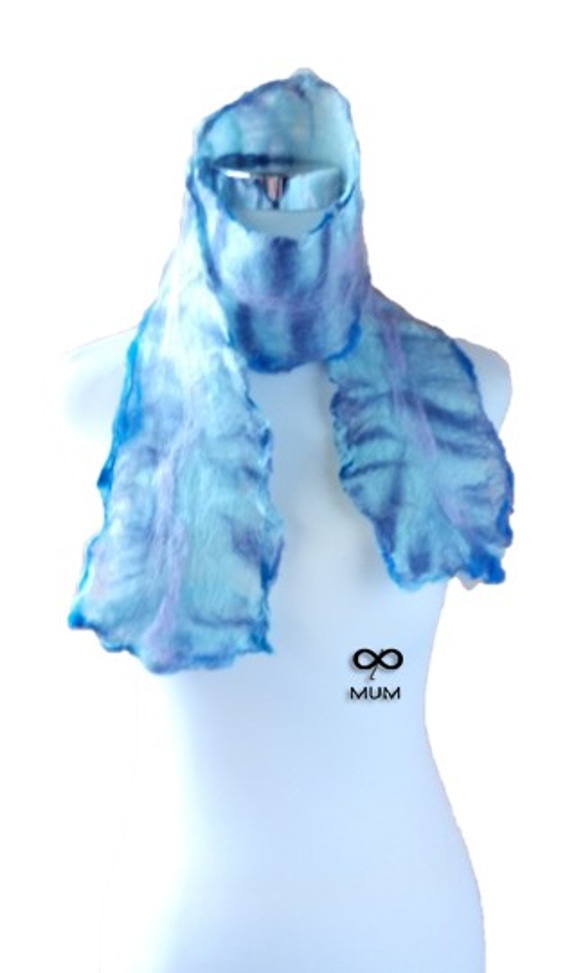 【已售出】羊毛氈（Sheep felt/羊毛フェルト）-紫、藍色漸層、雙面兩用設計款時尚羊毛氈圍巾 第2張的照片