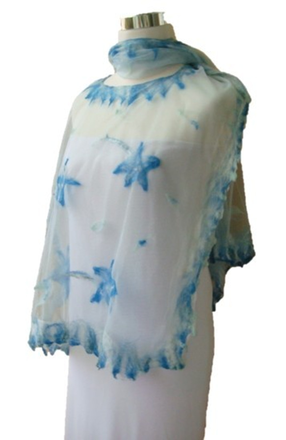 "MUM 默默"羊毛氈手工獨創設計款-花現幸福系列-稀有的小藍花朵背心/罩衫/披肩(*創意穿搭法一件多用款) 第7張的照片
