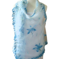 "MUM 默默"羊毛氈手工獨創設計款-花現幸福系列-稀有的小藍花朵背心/罩衫/披肩(*創意穿搭法一件多用款) 第8張的照片
