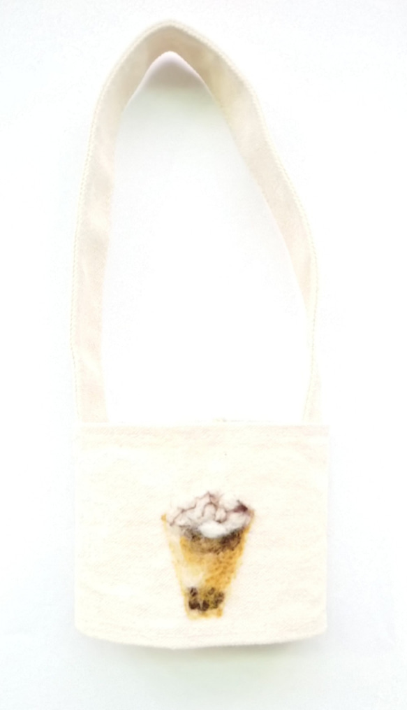 MUM-felt-默默羊毛氈手創- 環保飲料袋-羊毛氈刺繡畫設計款/下午茶系列-來杯漂浮冰咖啡吧！ 第2張的照片