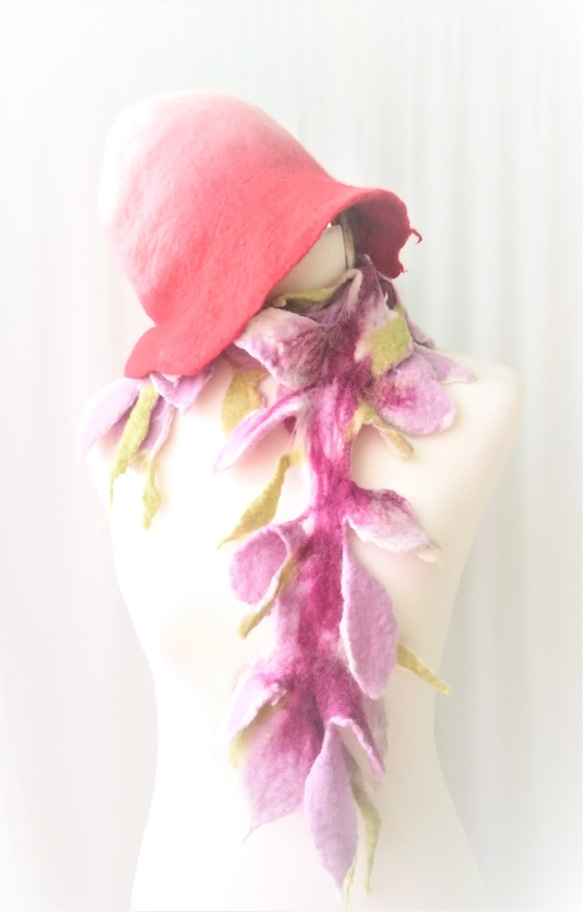 MUM-felt-默默羊毛氈手創-玫瑰色系漸層時尚感羊毛氈帽 第2張的照片