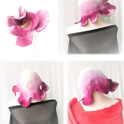 MUM-felt-默默羊毛氈手創-紫色系蘭花漸層典雅風格羊毛氈帽（歐風/個性化/不規則獨家設計款） 第3張的照片