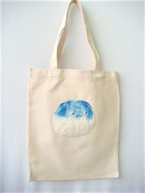 環保愛地球-帆布袋/購物袋-羊毛氈刺繡畫/表情/嗯/胖胖魚 第1張的照片