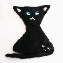 MUMウールフェルト手作りコースター-猫の中に猫がいて、目が転がる母と娘の猫（1インチ） 1枚目の画像