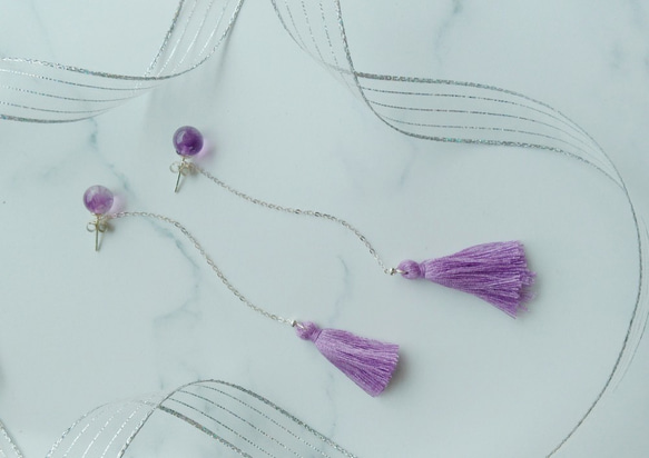 單顆美紫晶兩用垂墜耳環 第2張的照片