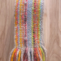 手紡ぎ・手織りのミニマフラー（カラフル） 2枚目の画像