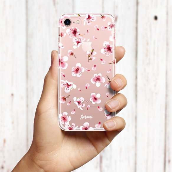 スマホケース クリア さくら 桜 春 お揃い ペア 名入れ iPhone おそろい 送料無料 2枚目の画像