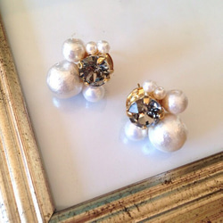 棉珍珠和珠寶耳環 * 黑色 * 第2張的照片
