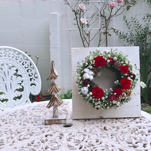 クリスマスリース＊大人の赤 ベルベットローズ＊シックグリーン