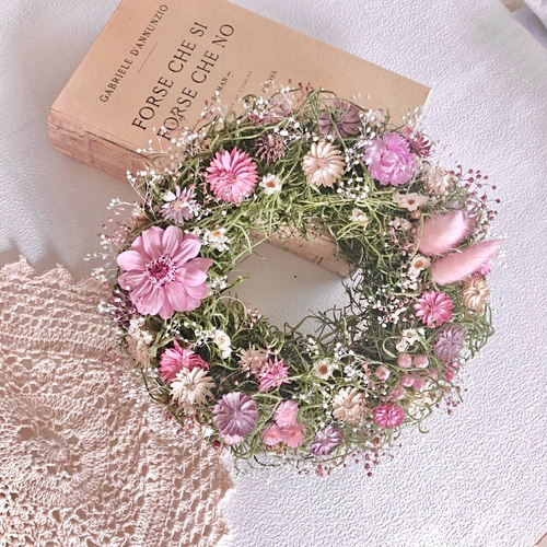 ＊Natural＊やさしいピンク色のリース　母の日☆ドライフラワーリース Natural＊やさしいピンク色のリース母の日☆ドライフラワーリース
