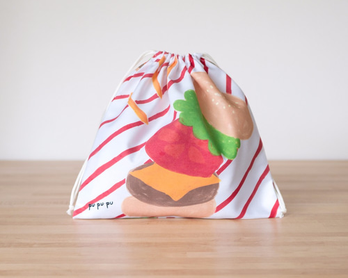 ハンドメイド　巾着袋　ハンバーガー　シュナウザー ハンドメイド 巾着袋 ハンバーガー シュナウザー ハンドメイド