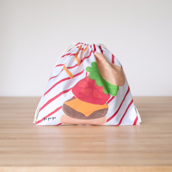 ぷぷぷ巾着／楽しくなっちゃうハンバーガー 巾着袋 pu・pu・pu