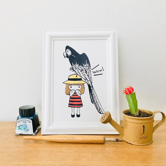 【送料込】女の子とベニコンゴウインコのポストカード３枚セット 2枚目の画像