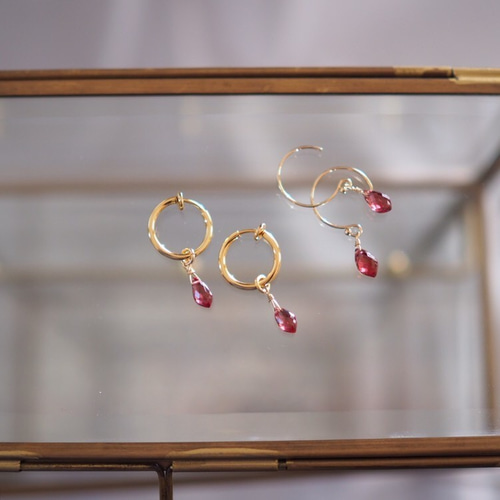 ロードライトガーネットの14kgf 天然石シャンデリアピアス