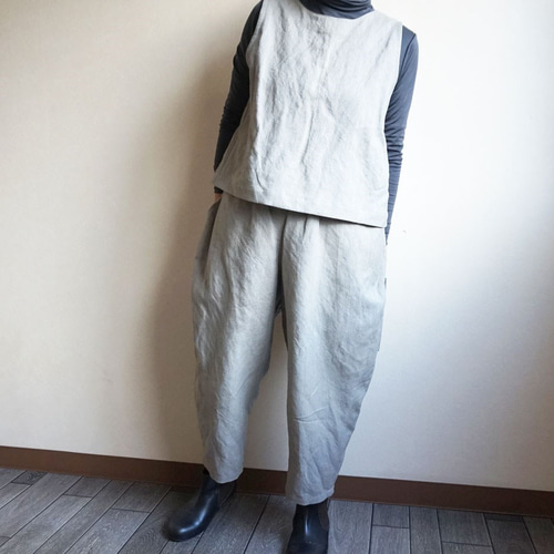 う　古布リメイク　ゆったりエッグパンツ　freeサイズ 受注製作】エッグパンツ グレー【送料無料】 キュロット・ワイド