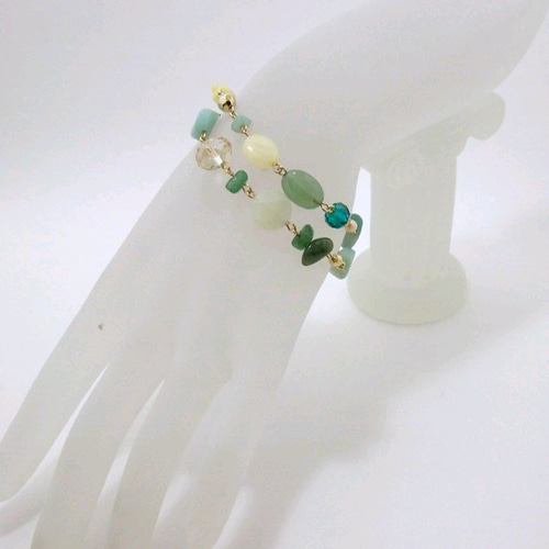 ハンドメイド 天然石ブレスレット 高品質天然石×小粒水晶 デザインブレスレット アクセサリー