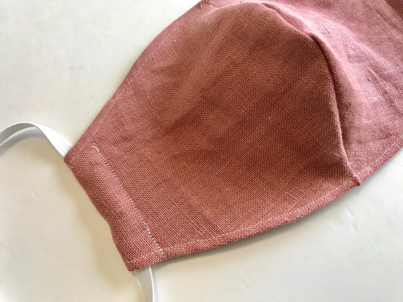 立体布マスク 三層構造（表の色:薄ピンク 生地:リネン&綿 ） 2枚目の画像