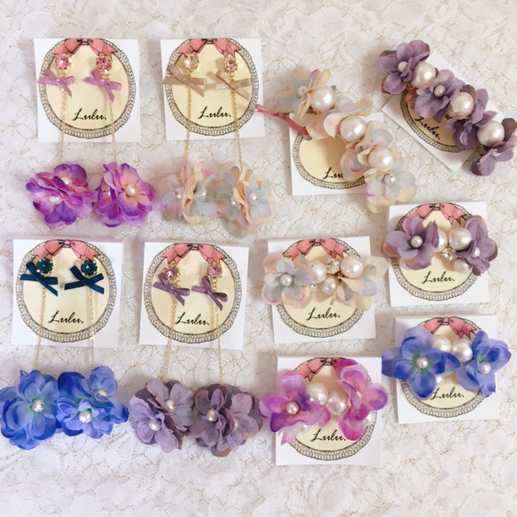 繡球花和棉珍珠珠寶耳環紫色 第4張的照片
