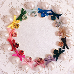 15種顏色可供選擇◎也適合送禮！簡單的寶石刺穿棉珍珠和絲帶 第1張的照片