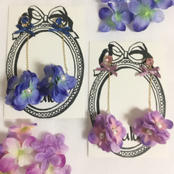 繡球花和珠寶的鍊式耳環 第2張的照片