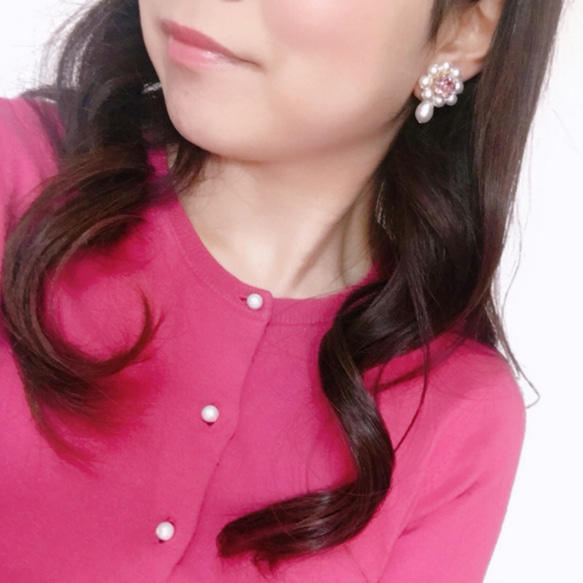 露露。Omekashi Otome Swarovski珍珠花耳環淺玫瑰 第2張的照片