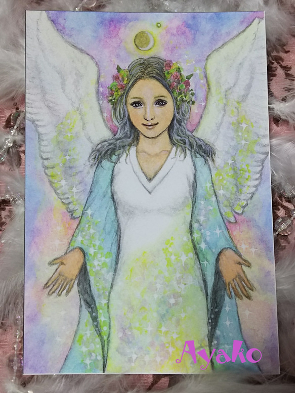 9割引【大天使ハニエル様の深き癒しと目覚め】過去の傷を癒し富と繁栄を呼ぶ✨繊細✨ 大天使ハニエルの癒し(ポストカード 直筆サイン入り) イラスト