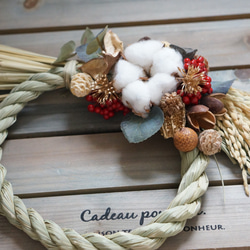 しめなわ 注連縄 コットンフラワーxナチュラル しめ縄・しめ飾り