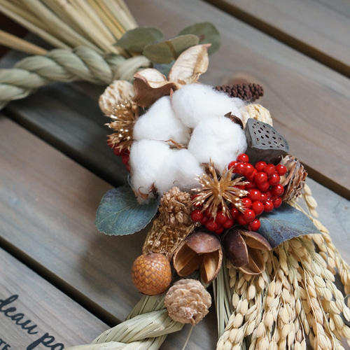 しめなわ 注連縄 コットンフラワーxナチュラル しめ縄・しめ飾り