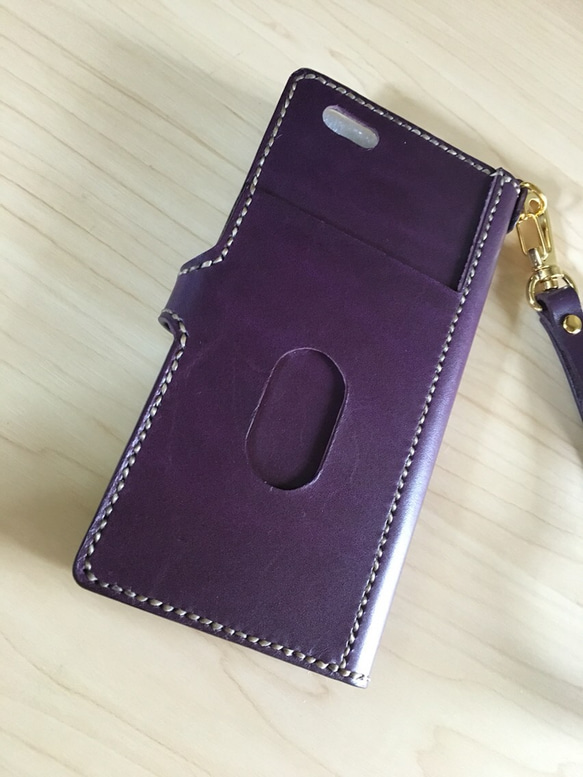 【り〜ぬ様専用】革の宝石ルガトー パープルiPhone7ケース 背面ポケット 2枚目の画像