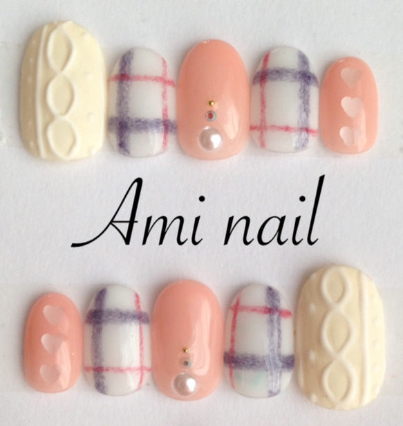 チェックハートニットネイル ネイルチップ（つけ爪） あみNail 通販  