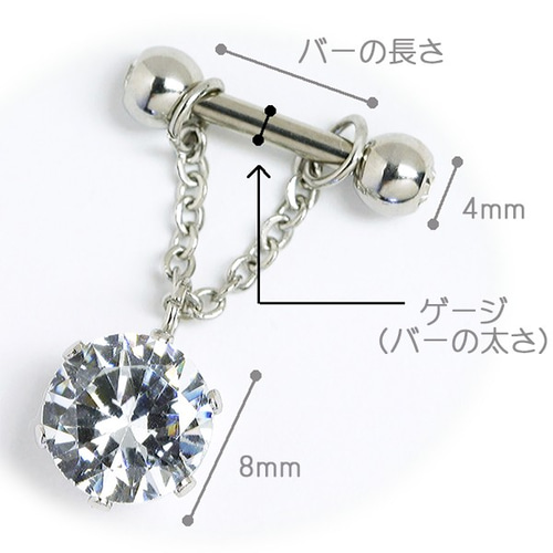立爪チェーンバーベル オールステンレス シルバー色×クリアCZ