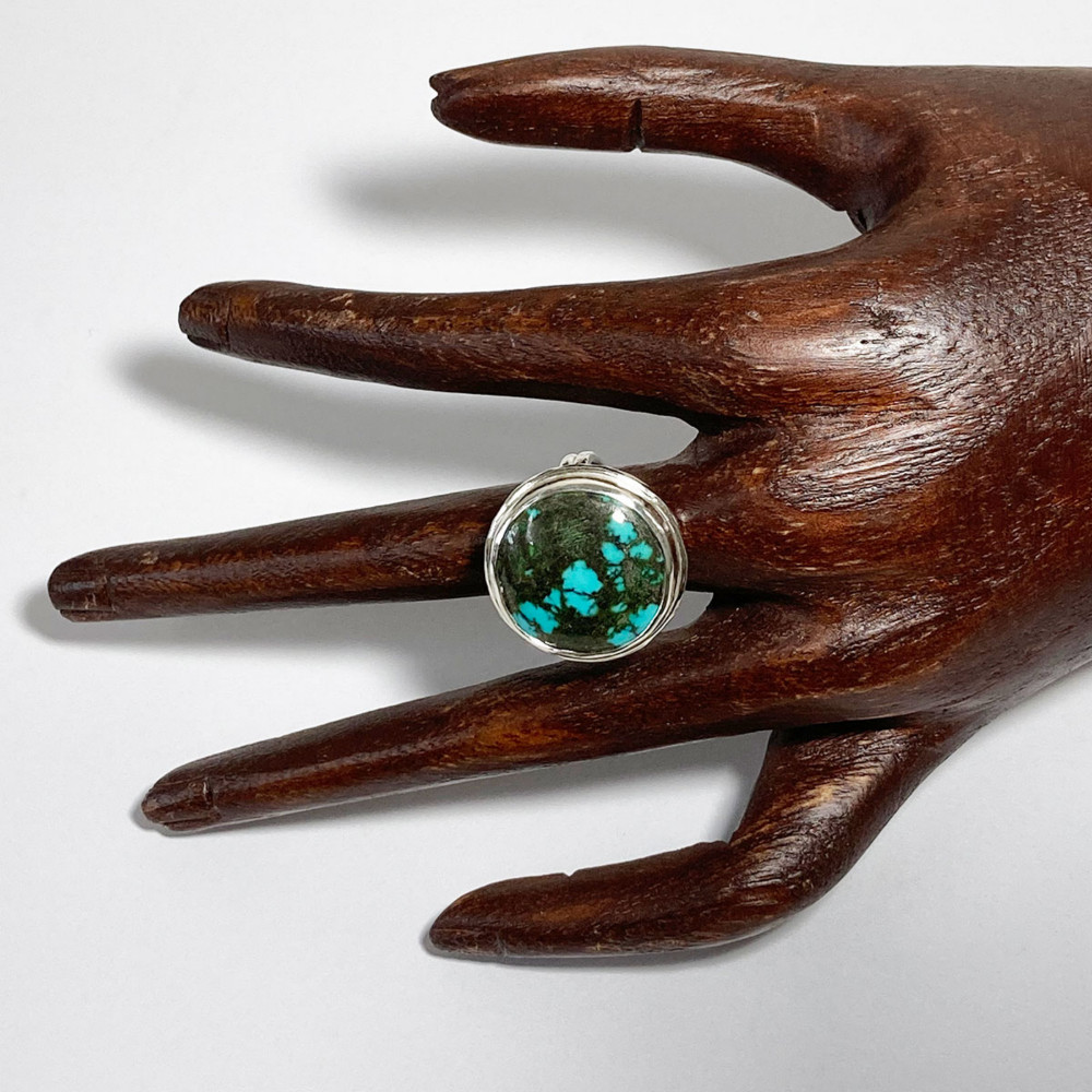 オリジナルシルバーアクセサリー【mikks】ターコイズのまん丸リング、mk-r035