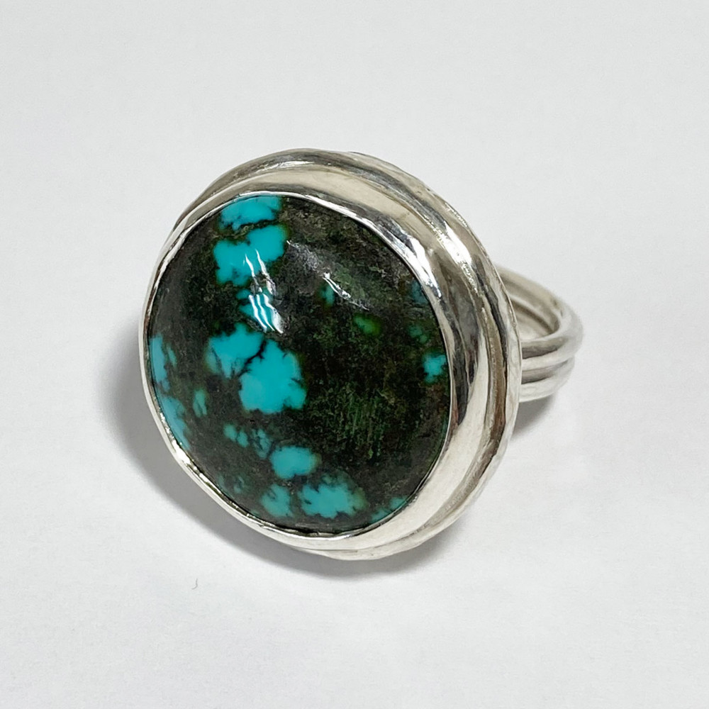 オリジナルシルバーアクセサリー【mikks】ターコイズのまん丸リング、mk-r035