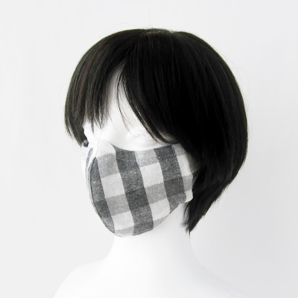 ガーゼ立体マスク 鼻ワイヤー フィルターや布など追加できるポケット付き グレーチェック 黒(MSK-001-GCB) 3枚目の画像