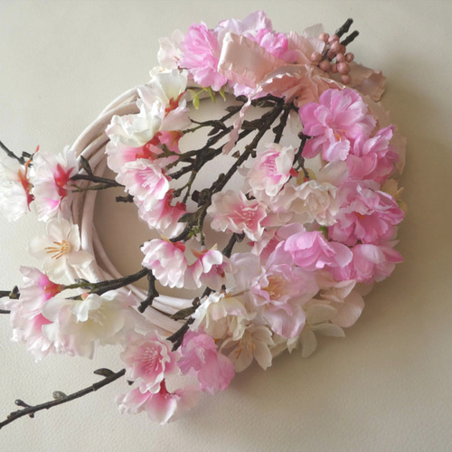 商品名【咲桜】ゆきこ♥ピンクローズと桜の花束風スワッグリース 春リース 738e33c011be302377ca035947fa1e