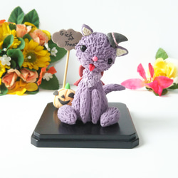ハロウィン飾り 紫猫 魔女 ハロウィン置物 1枚目の画像