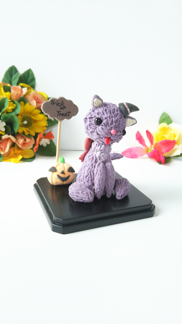 ハロウィン飾り 紫猫 魔女 ハロウィン置物 3枚目の画像