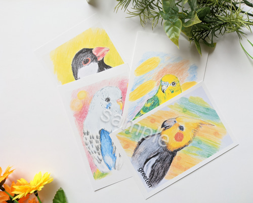 鳥類イラストカード 52枚セット ポストカード『野鳥ヒタキ類』4枚セット | iichi 日々の暮らしを