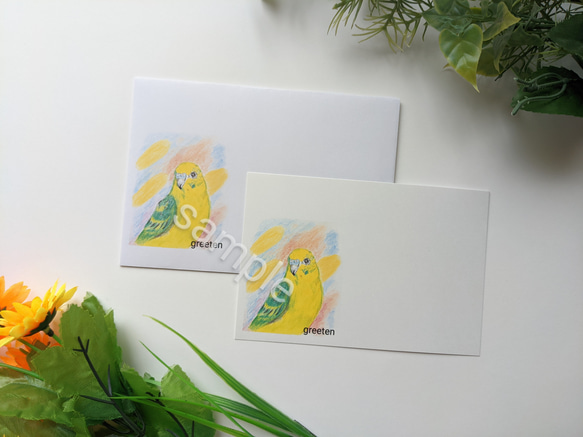 メッセージカードと封筒セット　セキセイインコグッズ　セキセイインコ封筒　イエロー 1枚目の画像