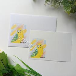 メッセージカードと封筒セット　セキセイインコグッズ　セキセイインコ封筒　イエロー 2枚目の画像