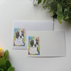 ボストンテリアイラスト　メッセージカードと封筒セット　ペットグッズ　犬グッズ　 1枚目の画像